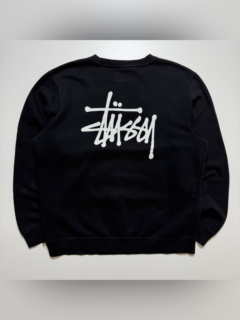 Vintage Stussy Stock Logo Long Sleeve Crewneck Sweatshirt Mens Medium Black Boxy